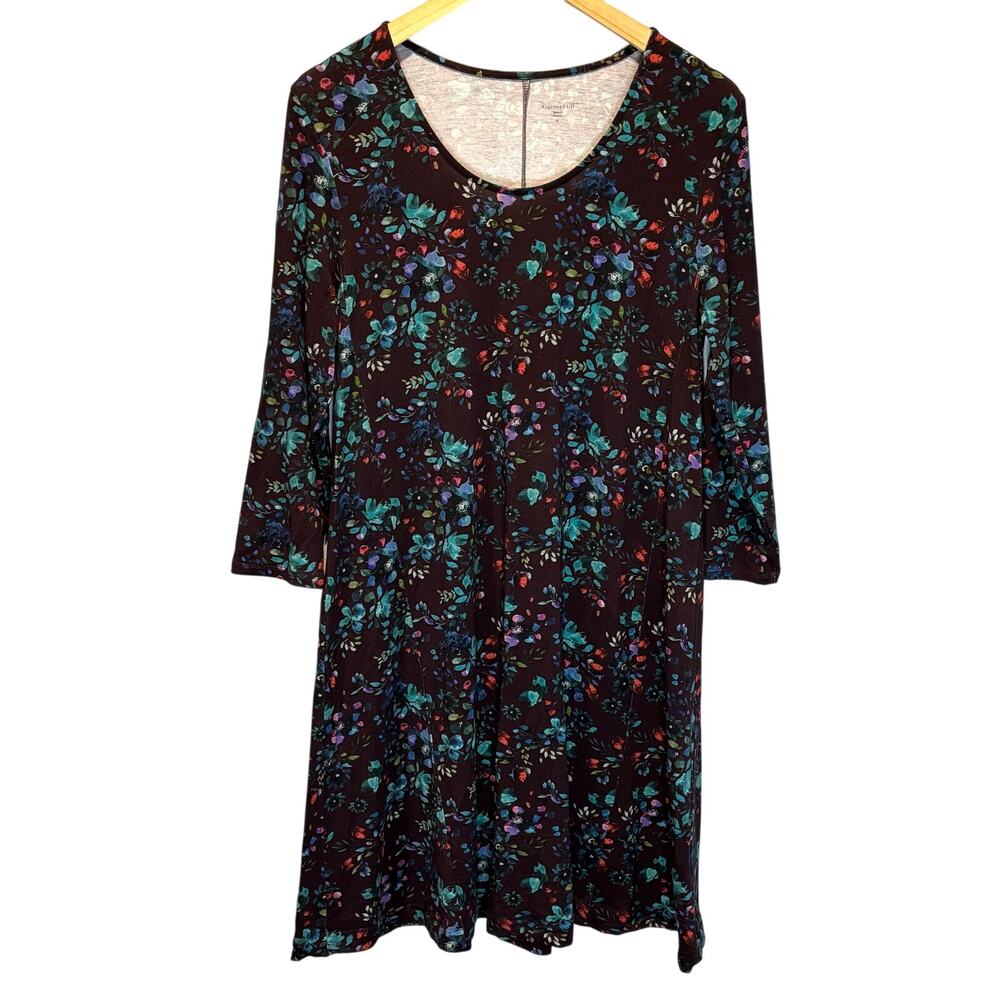 Garnet Hill Dark Floral Jersey Knit Dress - size Medium